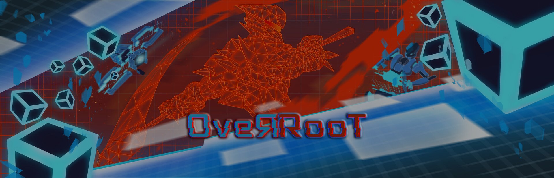 OveRRooT key art: Root, a malware program, wielding a glowing scythe inside a corrupted computer system